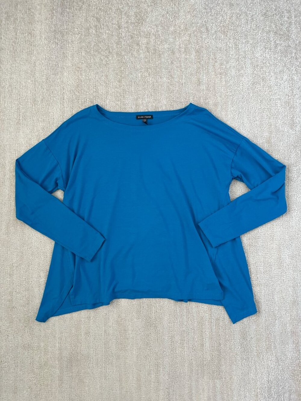 Eileen Fisher Blue Long Sleeve Viscose Jersey Knit Top S